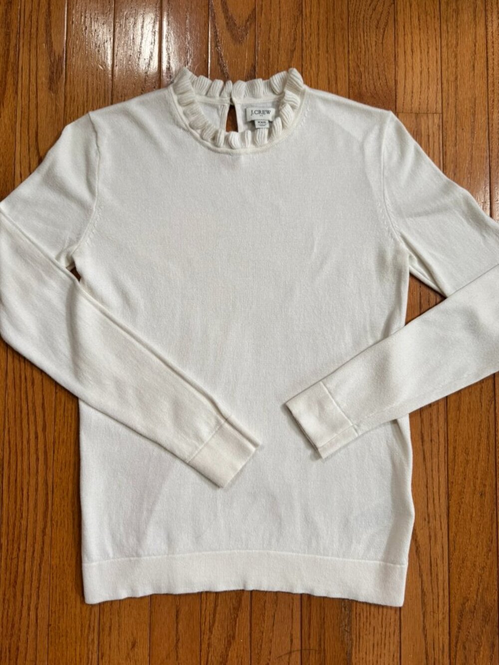 J.Crew Sweater Womens XXS Cream Ruffle‑Neck Lightweight Cotton Button-Back